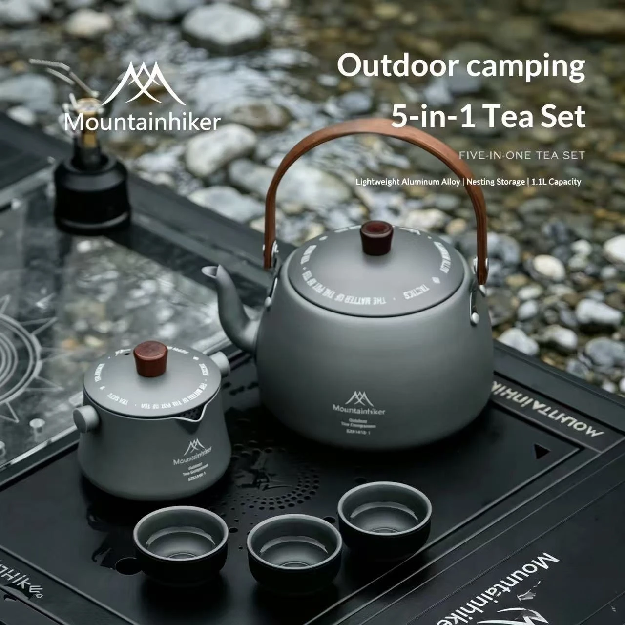 Camping Cooking Set 2 Person - Mountainhiker MoChuan 5-in-1 Camping-Kessel-Set, tragbares Kochgeschirr-Set