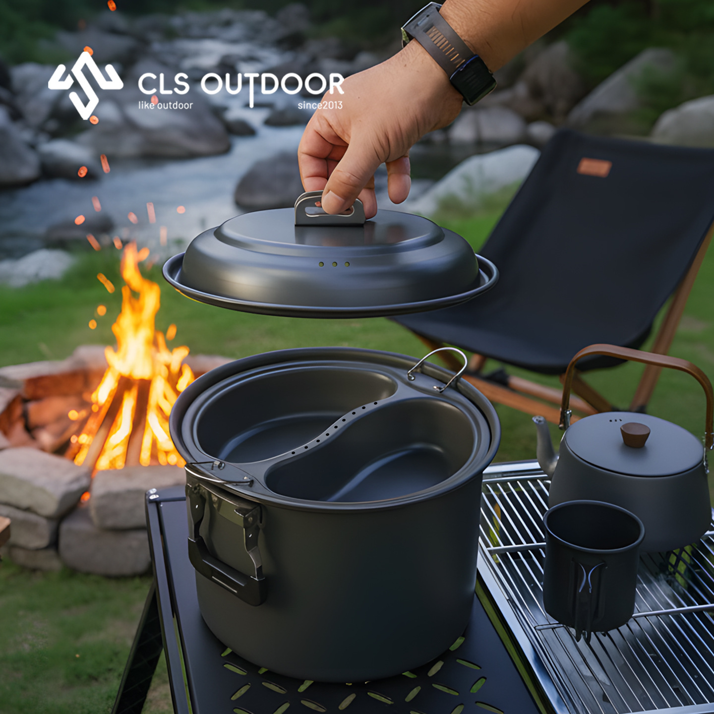 Camping Cooking Pot Large - 6,5L Großes Mandarin-Enten-Dampf- und Kochtopf-Set, tragbarer