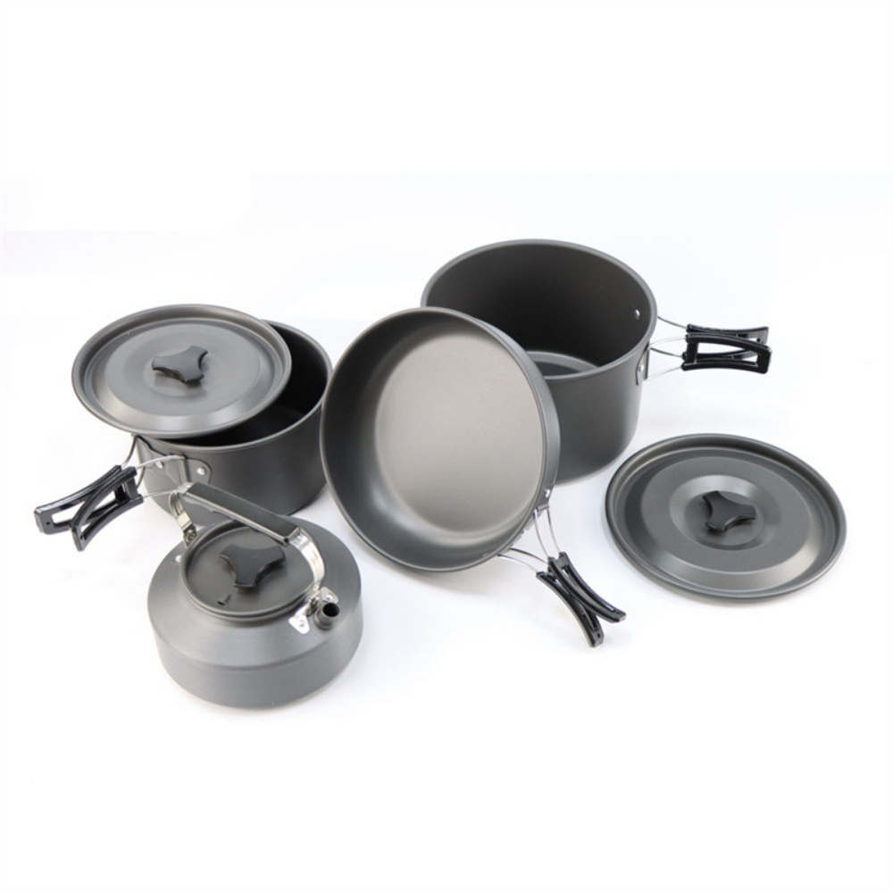 Camping Cooking Pot Large - Leichtes Aluminium-Camping-Kochset, große 2-4-teilige ineinander passende
