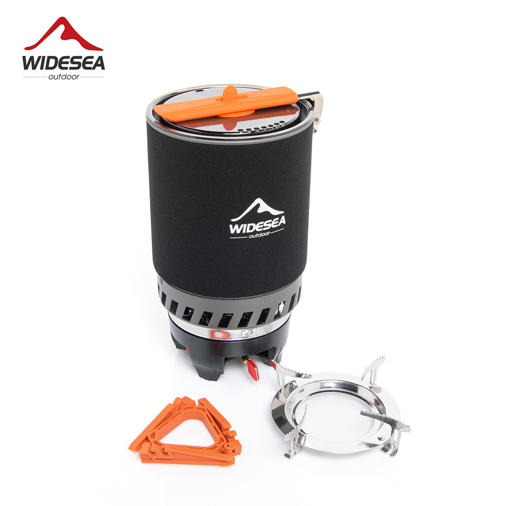 Camping Cooking Set 2 Person - Widesea Camping-Kochsystem mit Wärmetauscher Outdoor-Gasbrenner Touristen-Kochtopf-Set