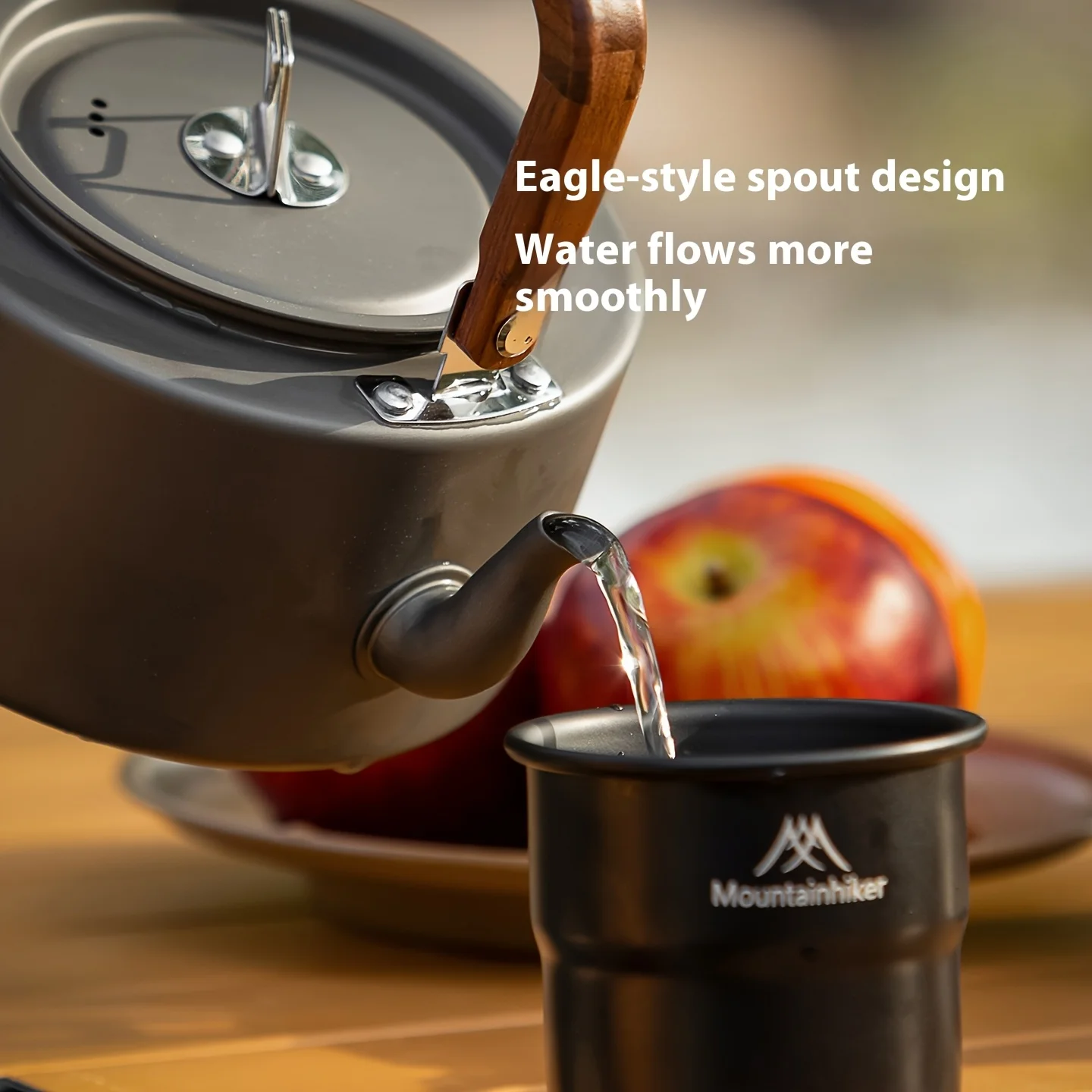 Camping Cooking Set 2 Person - MOUNTAINHIKER Teekessel für Camping, Aluminiumlegierung-Konstruktion, Holzgriff,