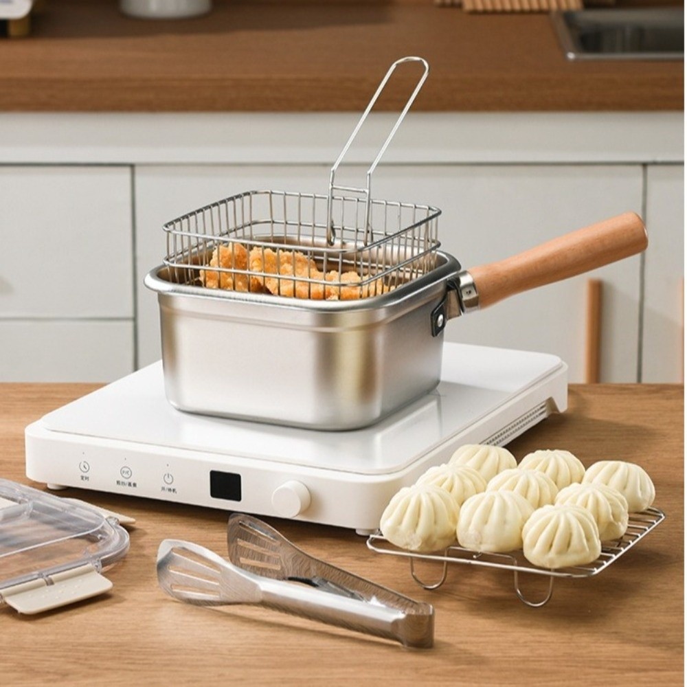 Camping Cooking Basket - Tragbare Bratpfanne aus Edelstahl, quadratische Form,