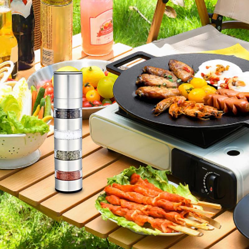 Camping Cooking Set For 4 - Reisegewürzbehälter, Pfeffermühle, 4-in-1, tragbares Salz- und