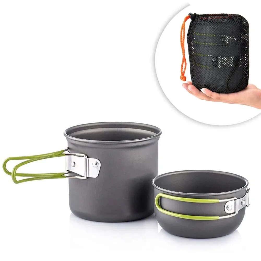 Camping Cooking Set 2 Person - Camping-Kochgeschirr, Mess-Set, ultraleichtes Camping-Topf-Set, Kochen im