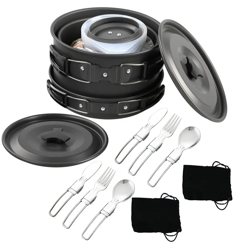 Camping Cooking Set For 4 - Tragbares Camping-Kochgeschirr-Set, ineinandersteckbares Design, Outdoor-Kochtopf für