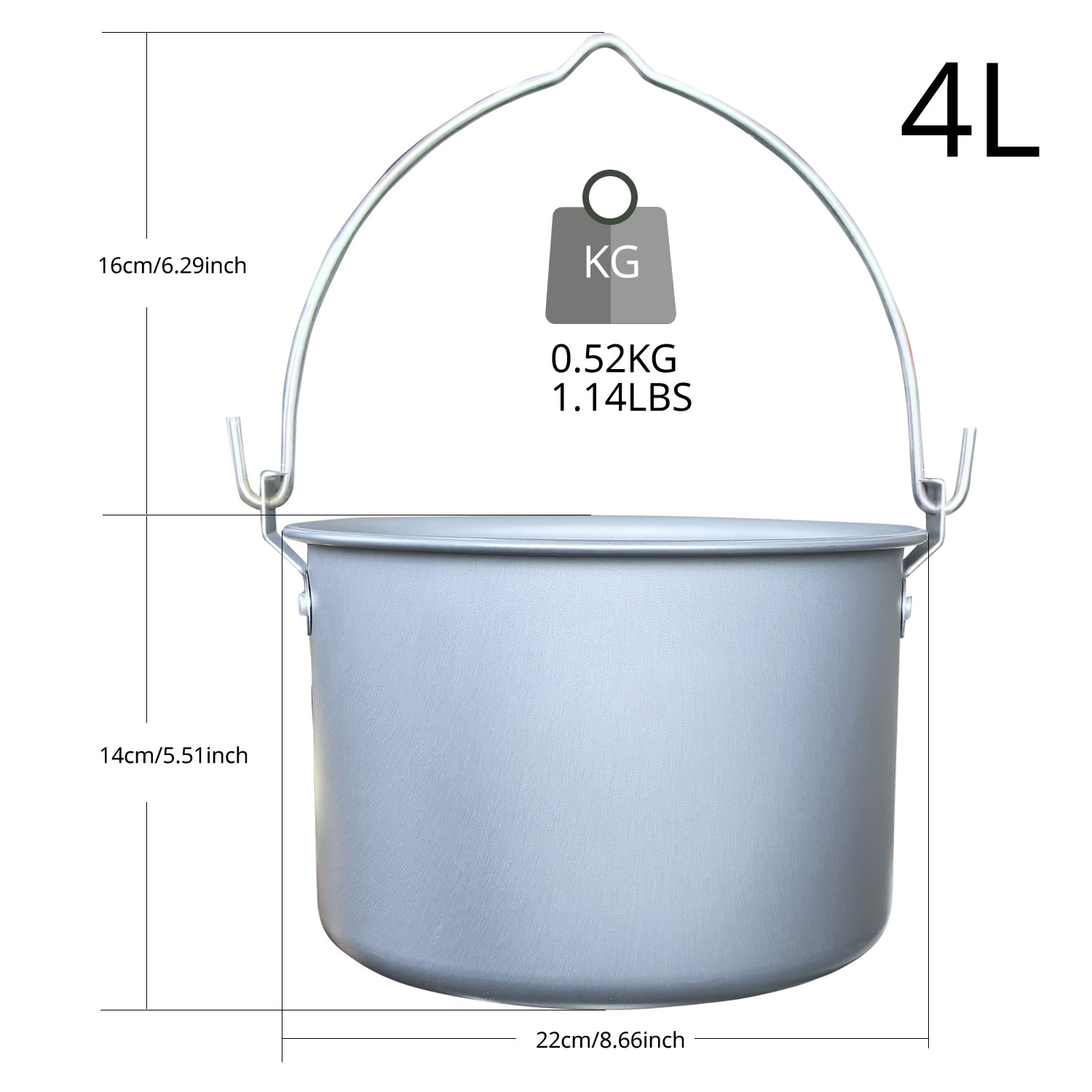 Camping Cooking Pot Large - 4L Outdoor-Hängetopf Camping-Picknick Großer Suppentopf Tragbares