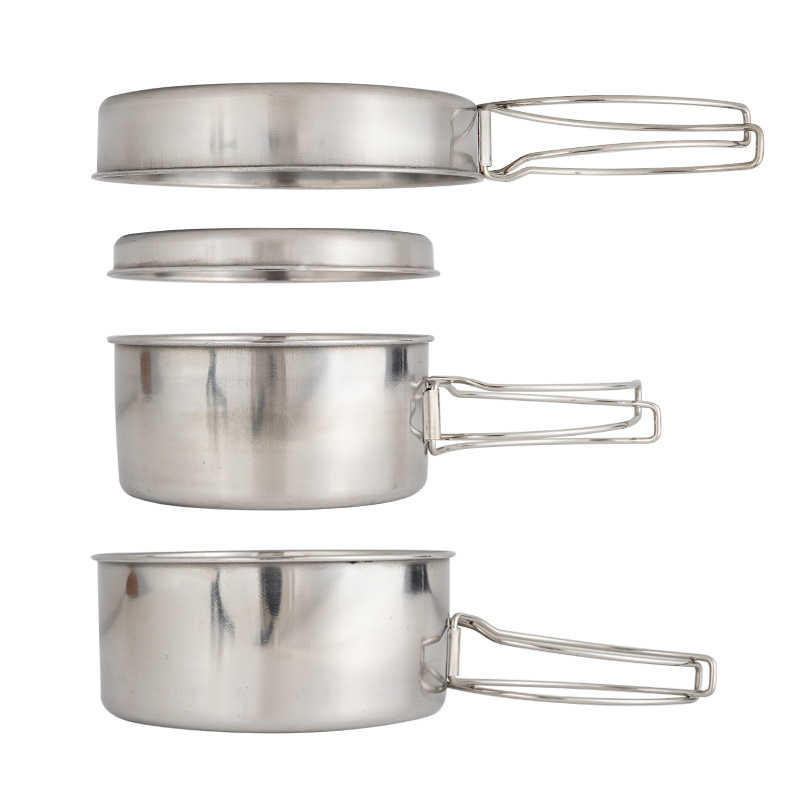 Camping Cooking Set For 4 - CLS 4-teiliges Edelstahl-Camping-Kochgeschirr-Set, tragbares, ineinandersteckbares Design,