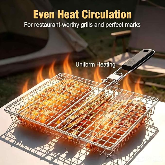 Camping Cooking Gifts - Großer tragbarer faltbarer Grillkorb für Fisch,