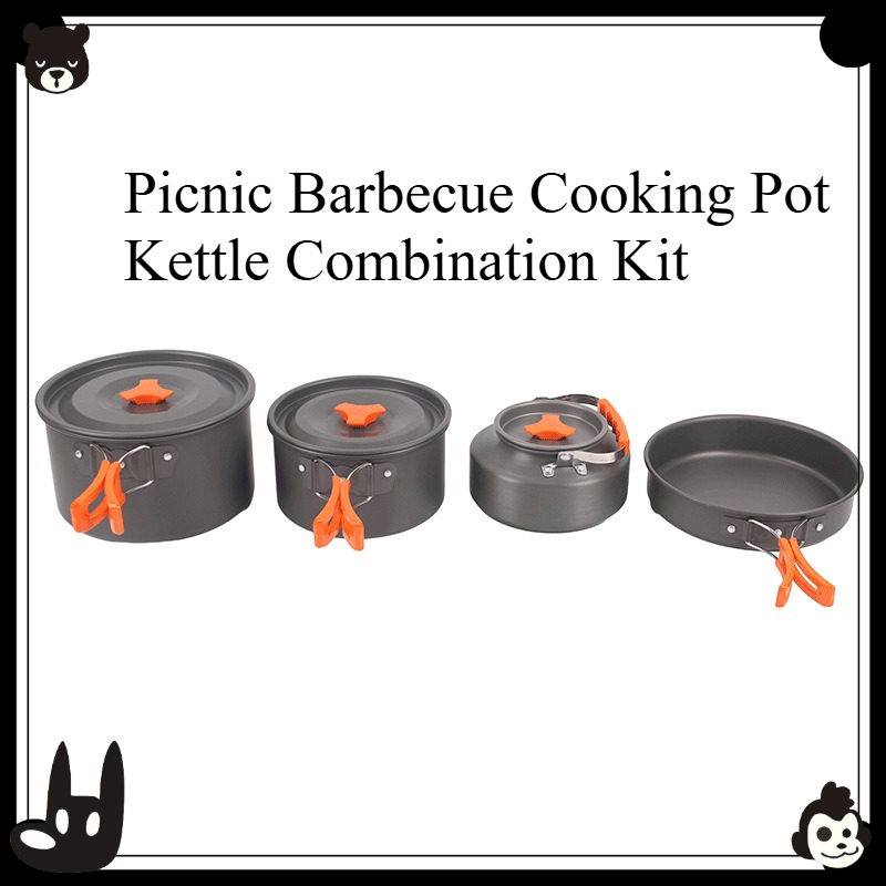 Camping Cooking Set For 4 - Tragbares Outdoor-Kochgeschirr-Set 4-teilig Camping Picknick Grill