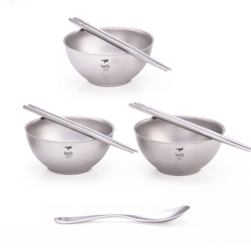 Camping Cooking Gifts - Keith Kochset, Titanschüssel, Essstäbchen, Löffel, Heimset,