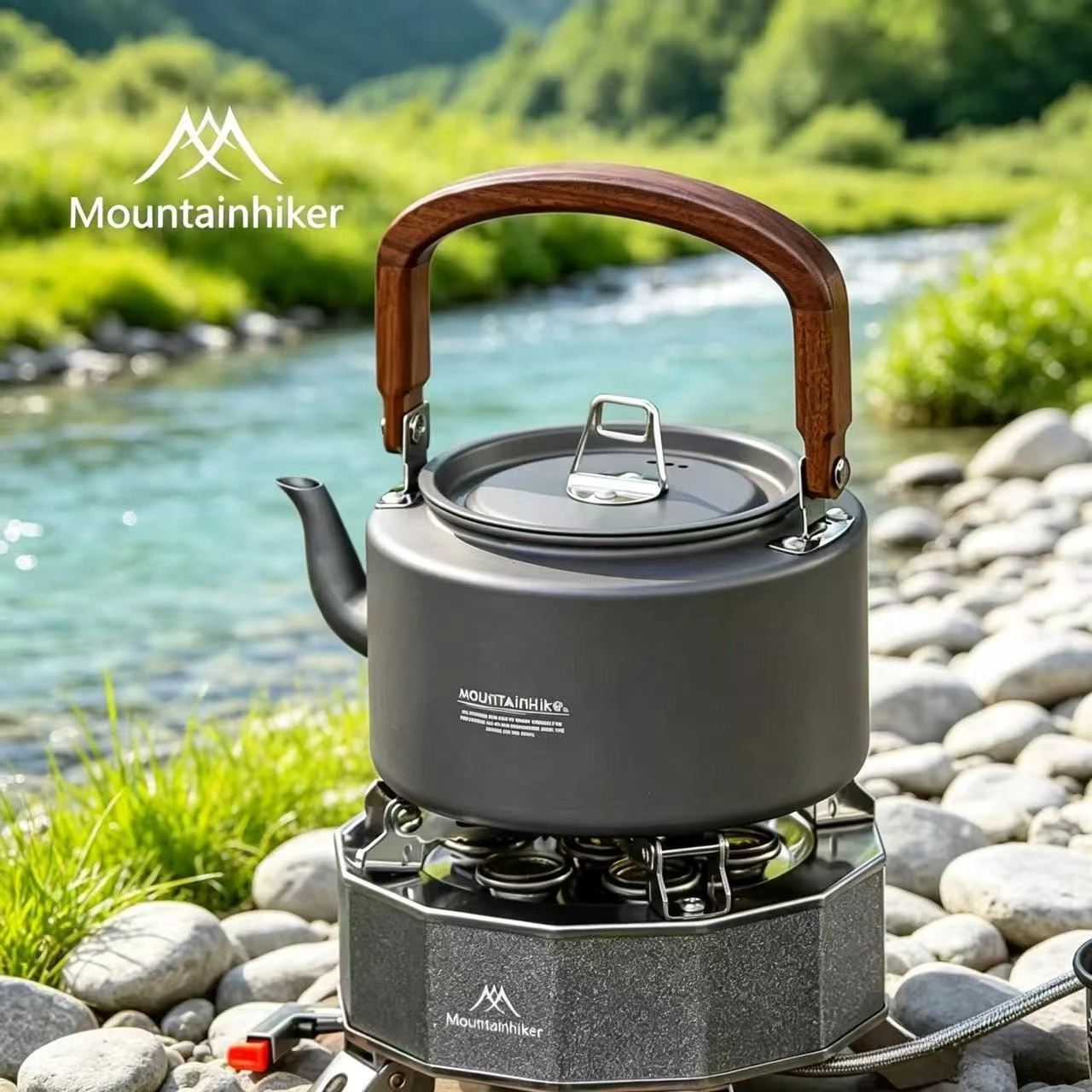 Camping Cooking Set 2 Person - Camping 1,4L Teekessel aus Aluminiumlegierung, Holzgriff,