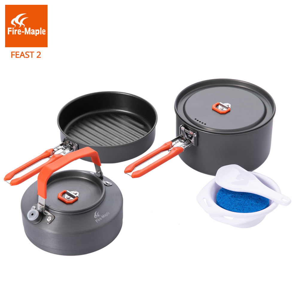Camping Cooking Set 2 Person - Feuerahorn-Picknicktopf, Pfannenset, Outdoor, Camping, Wandern, Kochgeschirr,