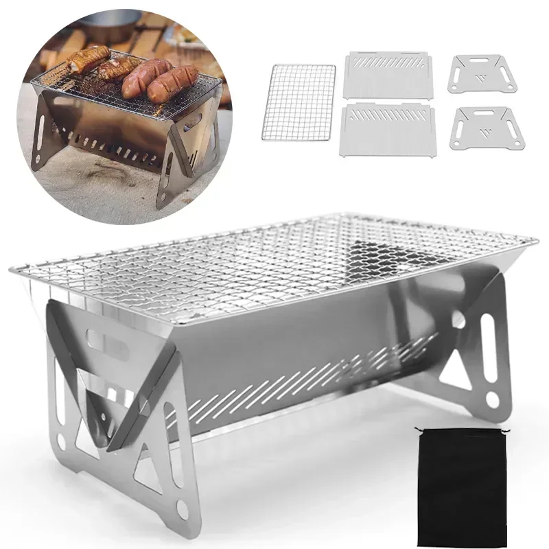 Camping Cooking Windshield - Tragbarer Klappbarer Grill, Heizofen, Multifunktionaler Camping-BBQ-Grillrost,