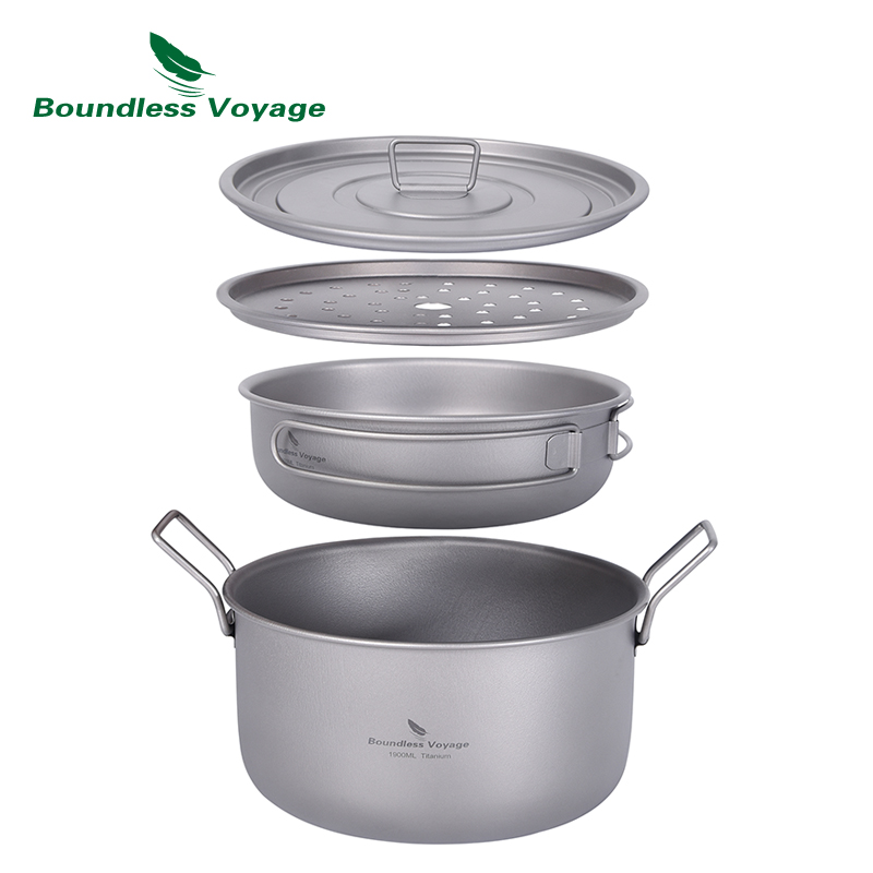 Camping Cooking Recipes - Boundless Voyage Camping-Kochtopf, multifunktionaler Titan-Dampfgarer, Suppentopf,